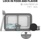 Stainless Steel Bento Box for Adult, 42oz Leak-Proof Lunch Box Containers with Adjustable Divider, Microwave-Safe, Metal Lunchbox with Glass Lid for Work Travel, Silver
