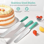U-Taste Cake Icing Spatulas Set: Straight Decorating Frosting Knife with 6", 8", 10" Thinner Stainless Steel Blade, Flexible Smoothing Spreading Tools with Comfortable PP Handle for Cream (Aqua Sky)
