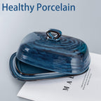 Hasense Porcelain Butter Dish with Lid, Covered Butter Container with Handle Design for Countertop, Blue