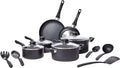 Amazon Basics Non Stick Kitchen Cookware 15-Piece Set, Non-Induction, Includes Pots, Pans, and Utensils, Black