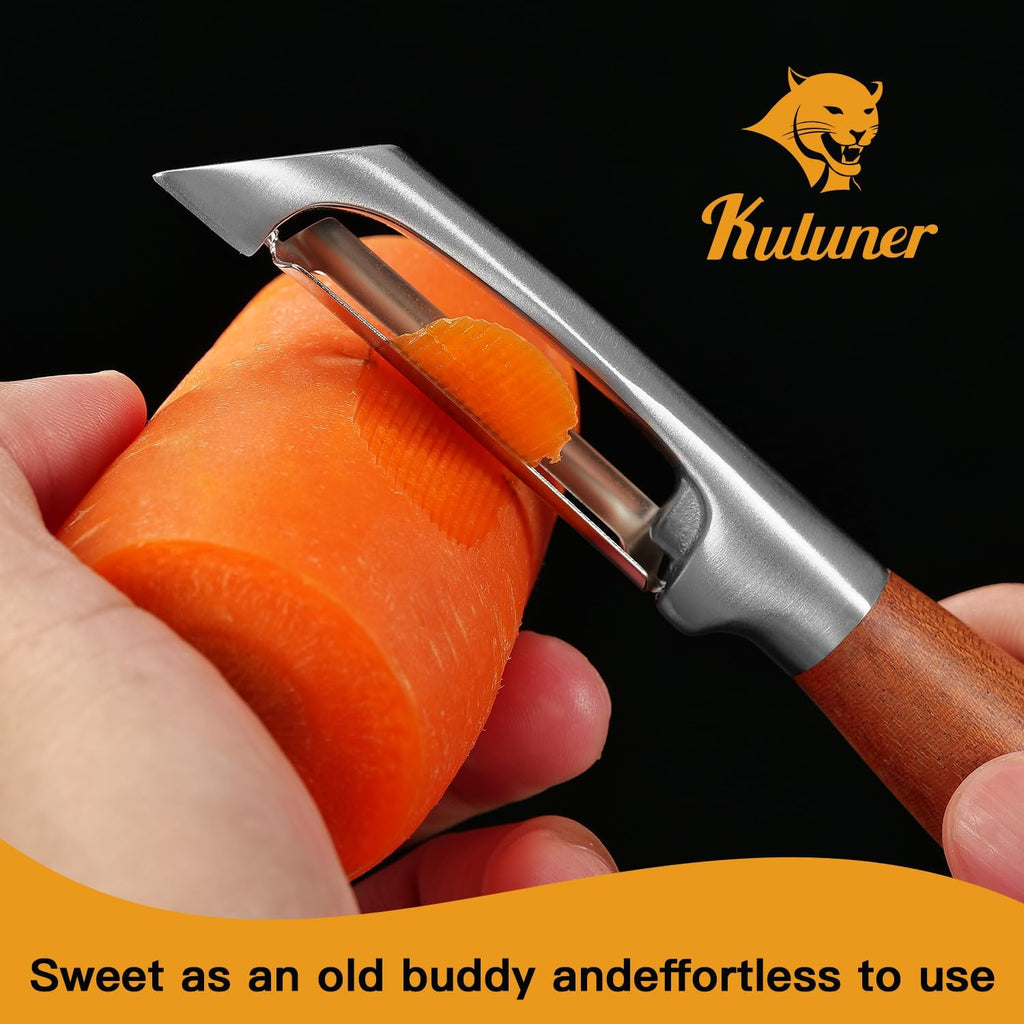 Premium I Type 304 Stainless Steel Multifunctional Kitchen Peeler Real Wood Handle Ultra Sharp Blade Vegetable Potato Apple(Aosuan)