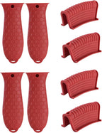 8 Pieces Silicone Hot Tool Holder Heat Resistant Potholder Cookware Handle Non Slip Rubber Pot Holders Handles Grip Covers for Cast Iron Skillet Silicone Cooking Kitchen Suits (Red)