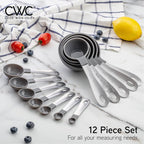 COOK WITH COLOR Measuring Cups Set and Measuring Spoon Set, Stainless Steel Handles, Nesting Kitchen Measuring Set, Liquid Measuring Cup Set, 12 PC Stainless Steel, Gray