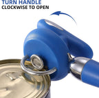 Can Opener Manual Tin Opener Stainless Steel Heavy Duty, Oversized Hand-held Easy Rotary Knob, Safe Cut Manual Can Opener with Non-Slip Handle, Smoother Cut Sharp Blade for Seniors Kitchen Tool, Blue