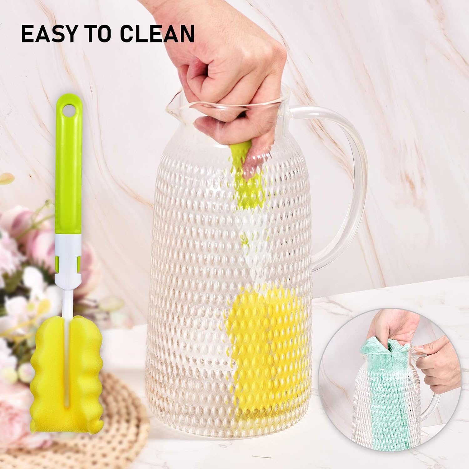 Aofmee 80oz Glass Pitcher with Lid, 2.4 Liter Water Pitcher, Glass Carafe for Cold or Hot Beverages, Sun Tea Jar, Easy Clean Heat Resistant Jug for Juice, Milk