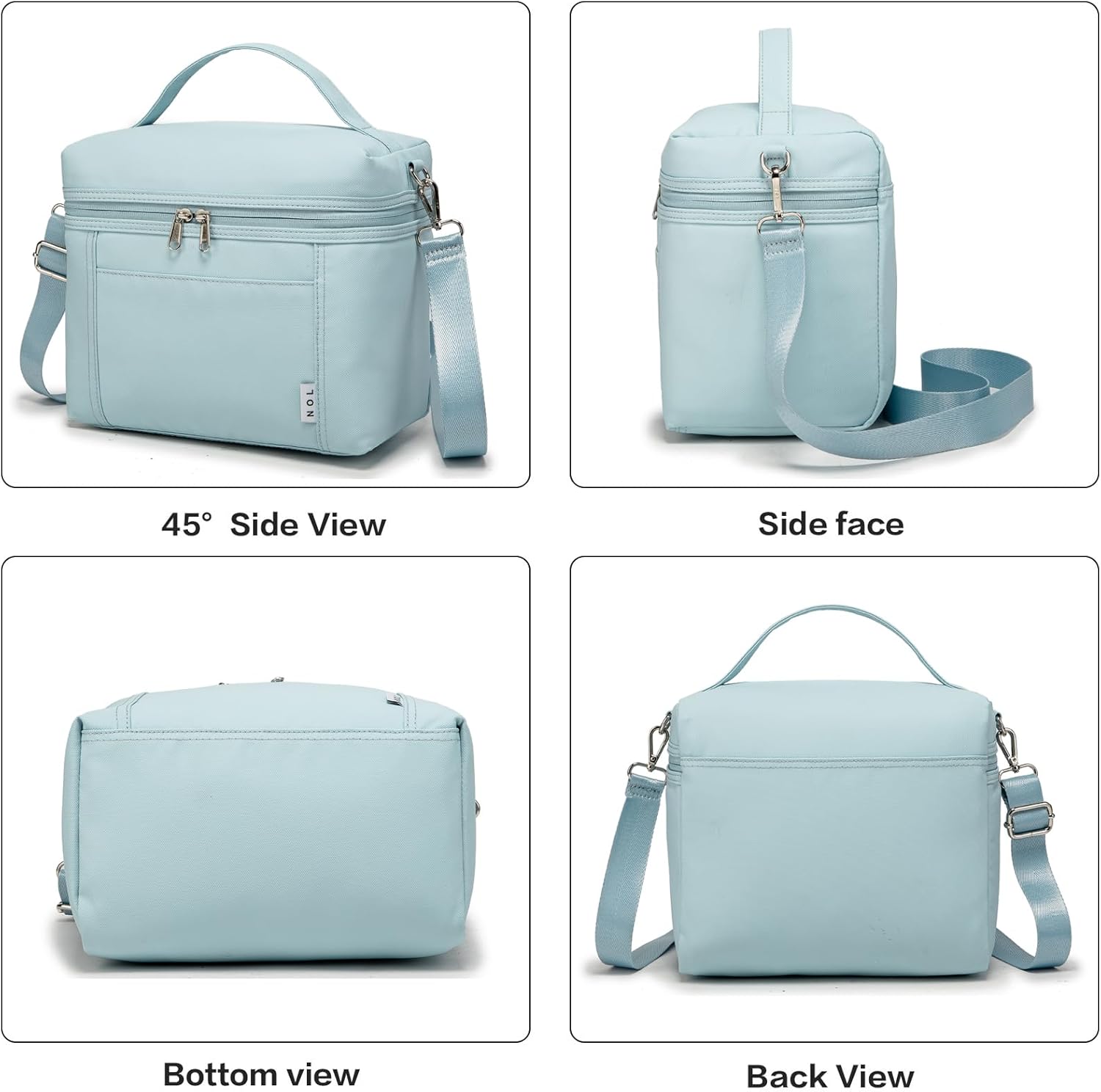 NOL Natural Organic Lifestyle Insulated Lunch Bags for Women Cooler Bag Lightweight Nylon Waterproof Lunch Box For Work (Light blue, Medium(normal))