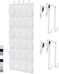 GORILLA GRIP Over the Door Shoe Organizer, 24 Large Breathable Mesh Pockets, Space Saving Hanging Storage Holder, Closet Rack Hanger Holds Up to 40 lbs, Hangs on Closets for Shoes, Accessories, White