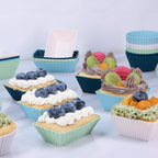 24Pack Silicone Muffin Cups, Reusable Cupcake Liners Molds for Baking, 3 Shapes Lunch Box Bento Dividers-Round, Square, and Rectangular (Neutral Colors, Large Size)