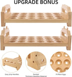 Egg Holder, 2 Tier Egg Holder Countertop, Bamboo Egg Organizer and Storage for Gathering 48 Fresh Eggs, Egg Stackable Stand Rack, Egg Basket for Kitchen Refrigerator Farmhouse