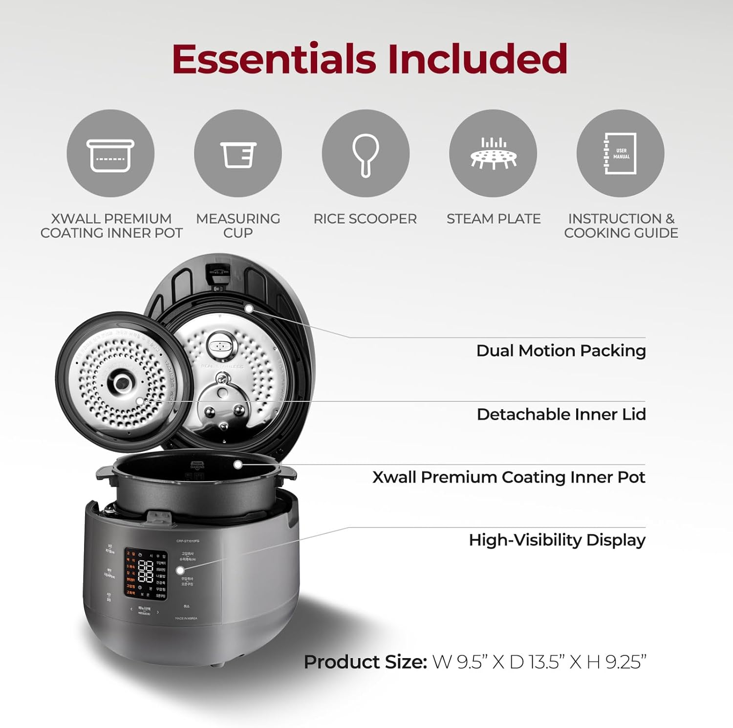 CUCKOO CRP-ST0609FG 6-Cup (Uncooked) / 12-Cup (Cooked) Twin Pressure Rice Cooker & Warmer with Nonstick Inner Pot, 16 Menu Options, 3 Voice Guide, Auto Clean (Gray)