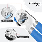 Beneno Can Opener Manual with Magnet, Hand Held Heavy Duty Can Opener with Durable Sharp Blade Smooth Edge, Big Effort-Saving Knob, Soft Grip Rubber Handle, Multifunctional Bottle Opener, Klein Blue