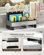 Nacial Kitchen Sink Caddy Organzier with High Brush Holder, Sponge Holder for Kitchen Sink with Two Towel Racks & Soap Dispenser- Rustproof 304 Stainless Steel Kitchen Countertop Storage Essentials
