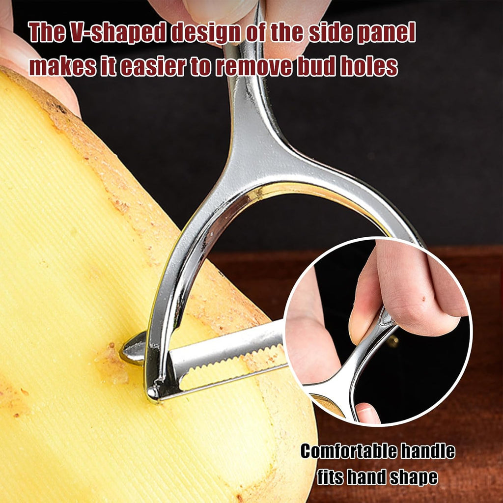 4-Piece Kitchen Spiral And V-Shaped Tools, vegetable peeler,crinkle cutter knife, Multifunctional Kitchen Set, Stainless Steel Manual Kitchen Tools for Creative Food Decoration（silvery）