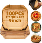 100Pcs Air Fryer Liners Disposable,LYHOLKEER 9inch Airfryer Liners for 5-8QT,Square Air Fryer Parchment Paper Liners for Ninja AF141/AF181/Chefman/Cosori/Instant Pot/Cuisinart and Other 5 to 8Quarts