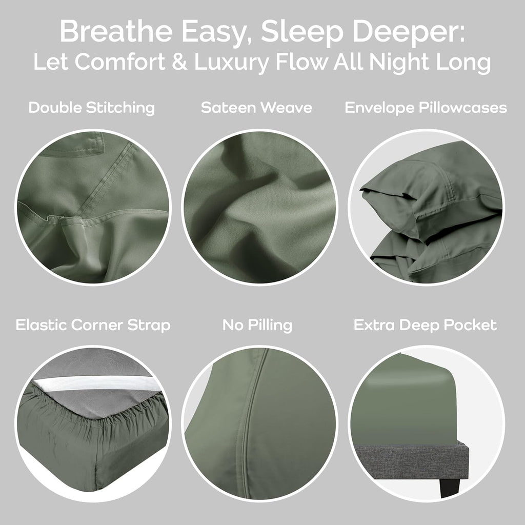 100% Viscose from Bamboo Sheets Full Size, Super Soft Bedding Set, 4PC Cooling Sheets for Hot Sleepers, Vegan Silk Moisture Wicking, Organically Grown Bedsheet, Moss - 54" x 75"