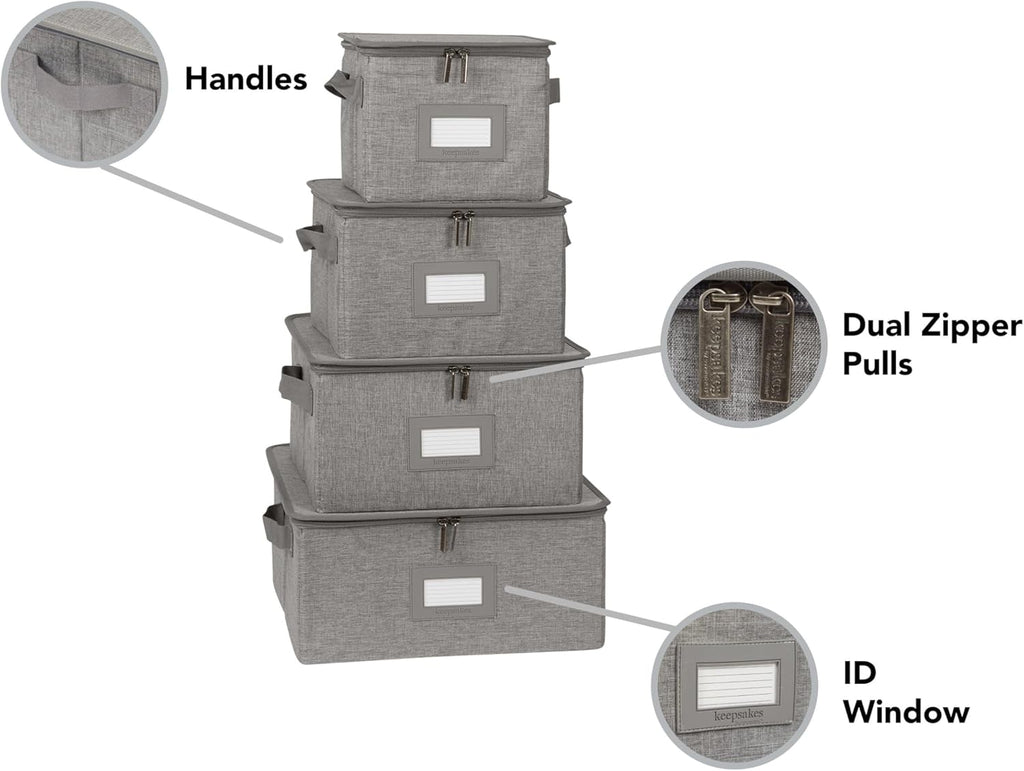 Covermates Keepsakes Dish Storage Box - Stackable, Reinforced Handles, China Storage, Grey Heather
