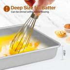 9x11 Baking Pan, Rectangle Cake Pan, 2-Pieces Nonstick Sheet Cake Pans Heavy Duty, Toaster Oven Tray Deep Size for Lasagna, Brownie, Siliver