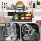 Godboat Dish Drying Rack, 2-Tier Dish Rack with Auto-Drain & Mat, Dish Racks for Kitchen Counter, Dish Drainer with Knife, Fork & Cup Rack, Gifts for Women, Mothers Day, Cool Stuff & Kitchen Gadgets