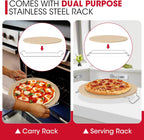 Unicook 12 Inch Round Pizza Stone for Oven and Grill, Cordierite Bread Baking Stone, Baking Crispy Pizzas, Bread and Cookies, Includes Carry Rack and Dough Scraper