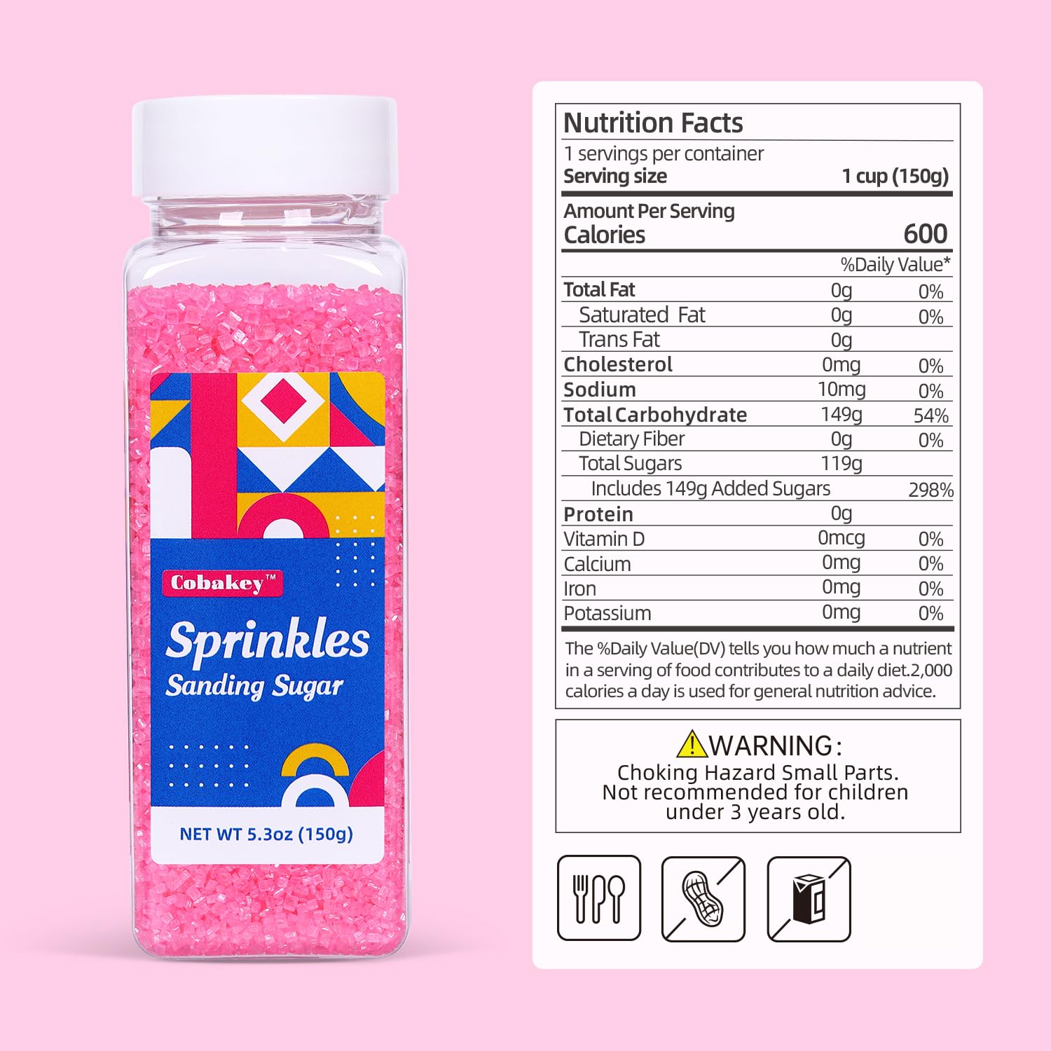 Sanding Sugar Pink Edible Sugar Sprinkles Sanding Sugar for Cake Decorating, Sparkling Edible Crystal Candy White Pearl Sugar for Wedding Party Baking Cupcake Cookie Ice Cream Decoration Supplies - 5.3 oz
