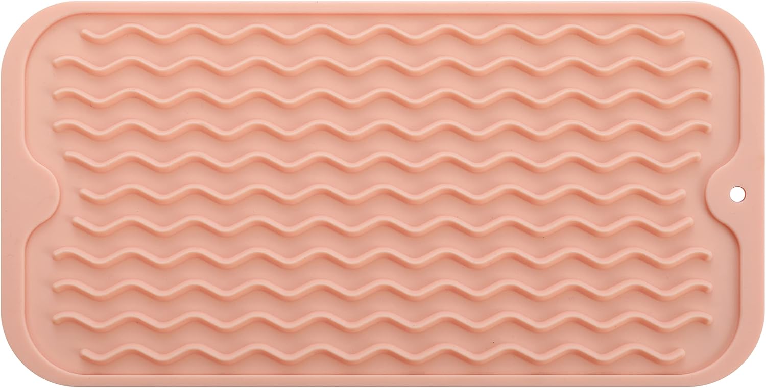 Silicone Dish Drying Mat for Multiple Usage,Easy clean,Eco-friendly,Heat-resistant Silicone Mat for Kitchen Counter or Sink,Refrigerator or Drawer Liner Pink S 12 inches x 6 inches