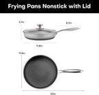 Lazycorner Non Stick Frying Pans Skillet with Lid, 12 Inch Stainless Steel Kitchen Cookware Pots, Non toxic Healthy Induction Compatible PFAS PTFE PFOA PFOS Free