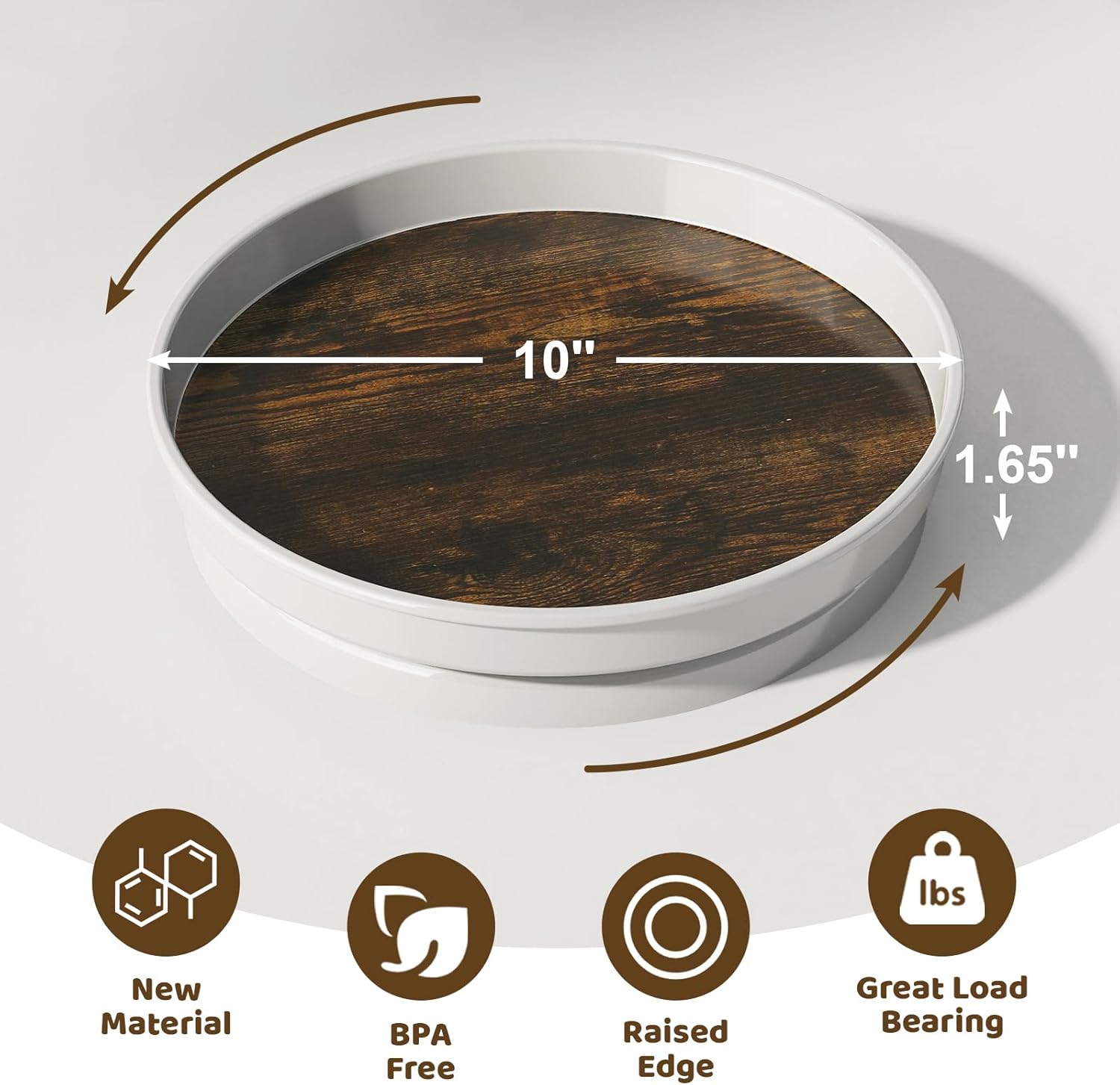 LAMU 1 Pack Lazy Susan Organizer, 10'' Lazy Susan Turntable for Cabinet, Table Top, Pantry, Refrigerator, Kitchen, Rustic Brown