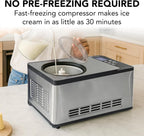 Whynter Ice Cream Maker Machine Automatic 2.1 Qt. with Built-In Compressor, LCD Digital Display & Timer, No Pre-Freezing, ICM-200LS, Stainless Steel