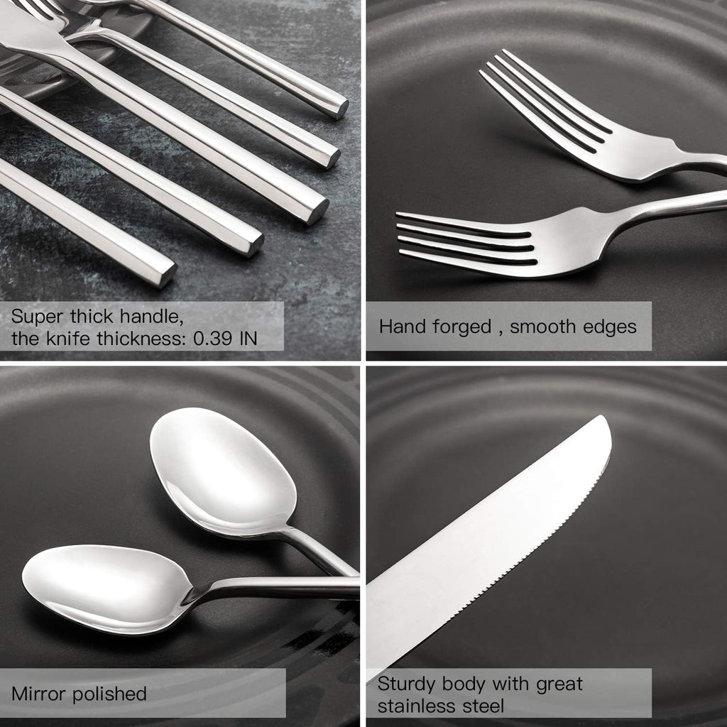 Silverware Set Flatware Set 40 Pieces Stainless Steel Cutlery Set Hexagonal Pattern Mirror Finished Home Daily Use Housewarming Wedding Gift Service for 8