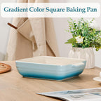 NUTRIUPS 8x8x2.4 inch Square Baking Dish, 50 Oz /1.6 Qt Ceramic Baking Pan with Handles, Casserole Dish for Oven, Porcelain Bakeware (Gradient Blue)