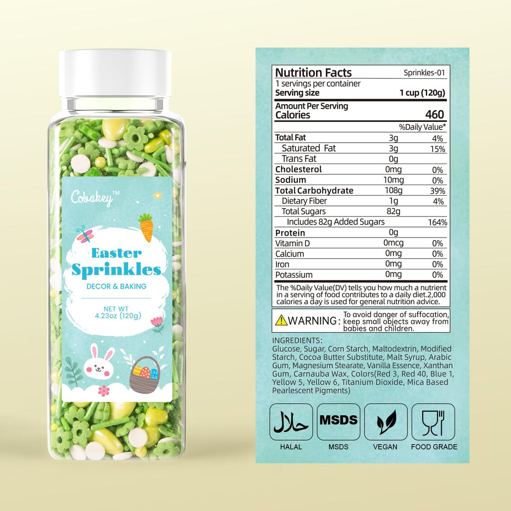 Cobakey Easter Sprinkles for Cookies 4.23 Ounce Spring Sprinkles for Baking Green Easter Eggs Perfect for Easter Cake Decorations, Baking, Ice Cream, Cookies, Cupcake Topper