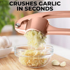 Zulay Kitchen Premium Garlic Press Set - Rust Proof & Dishwasher Safe Professional Garlic Mincer Tool - Easy-Squeeze, Easy-Clean with Soft Handle - Silicone Garlic Peeler & Brush (Rose Gold)
