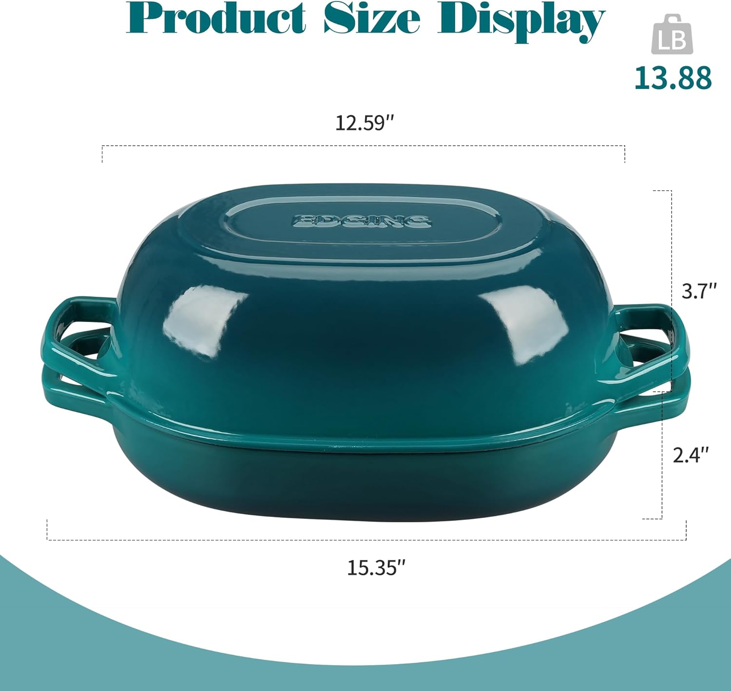 Enameled Cast Iron Dutch Oven Pot with Lid, Oval Dutch Oven for Bread Baking, Bread Oven for Homemade Sourdough Bread Baking, 7qt, Darkcyan