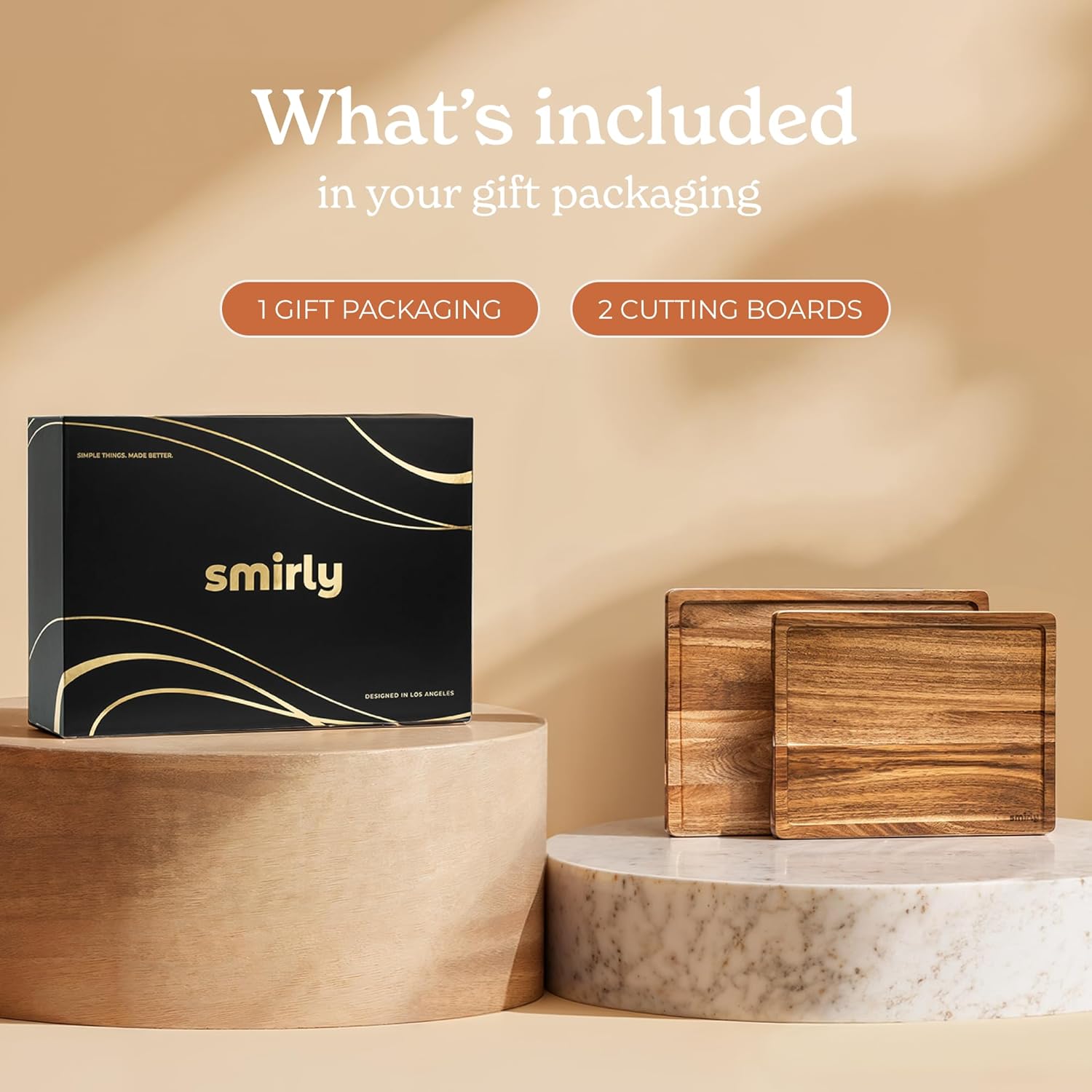SMIRLY Bamboo Cutting Board Set, Chopping Board and Wooden Cutting Boards for Kitchen, Small Wood Cutting Board and butcher block (Acacia Wood, 2 Pack)