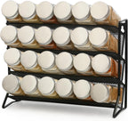 1PCS 4Tier Spice Rack for Counter Free Standing,Spice Rack for Inside Cupboard Hanging Wall Mounted Spice Seasoning Organiser Spice Jars Bottle Organizer for Kitchen Pantry（Black）