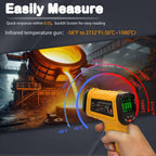 Infrared Thermometer High Temperature Gun -58℉~2732℉, 50:1 Distance Ratio, Digital Laser IR Temp Gun for Cooking, Pizza Oven, Engine, Kilns, Forges, Industry, and Home Repair.