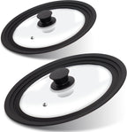 Tempered Glass Lid Set of 2 - Universal Lids with Heat Resistant Silicone Rim for Pots, Pans and Skillets - Pan Cover Replacement Lids Fit 7", 8" & 9" and 10", 11" & 12" Diameter Cookware