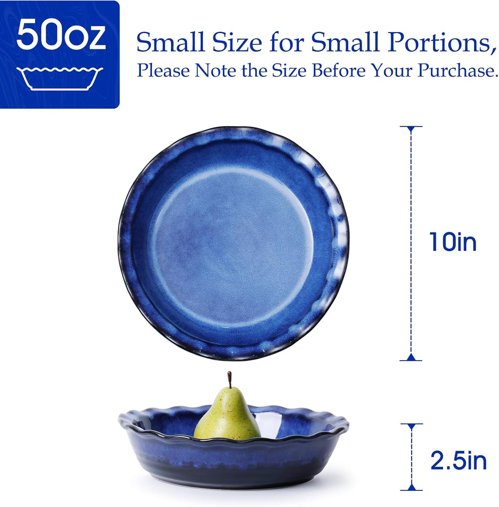 Ceramic Deep Baking Dish Oven Proof, 10in Large Pie Dish, Dishes, Blue Porcelain Lasagne Dish, Blue