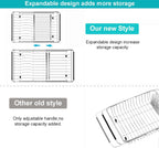 iPEGTOP Capacity Expandable Over Sink Dish Drying Rack, Multifunctional Adjustable (14"-18.5") Rustproof Stainless Steel Dish Drainer Organizer Shelf with Utensil Holder for Kitchen Counter Sink