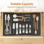 Lifewit Silverware Drawer Organizer, Expandable from 16.9 to 30 inches, Large Utensil Tray for Kitchen, Adjustable Cutlery Holder, Plastic Flatware Storage for Spoons Forks Knives, Black