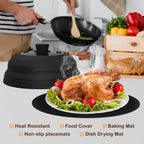 Lzerking Microwave Splatter Cover & Silicone Mat, 10.8 inch Glass Splatter Guard Lid with Collapsible Silicone for Food, Fits 6-10 inch Pot Plate Bowl, Heat Resistant, Dishwasher Safe, Kitchen, Black