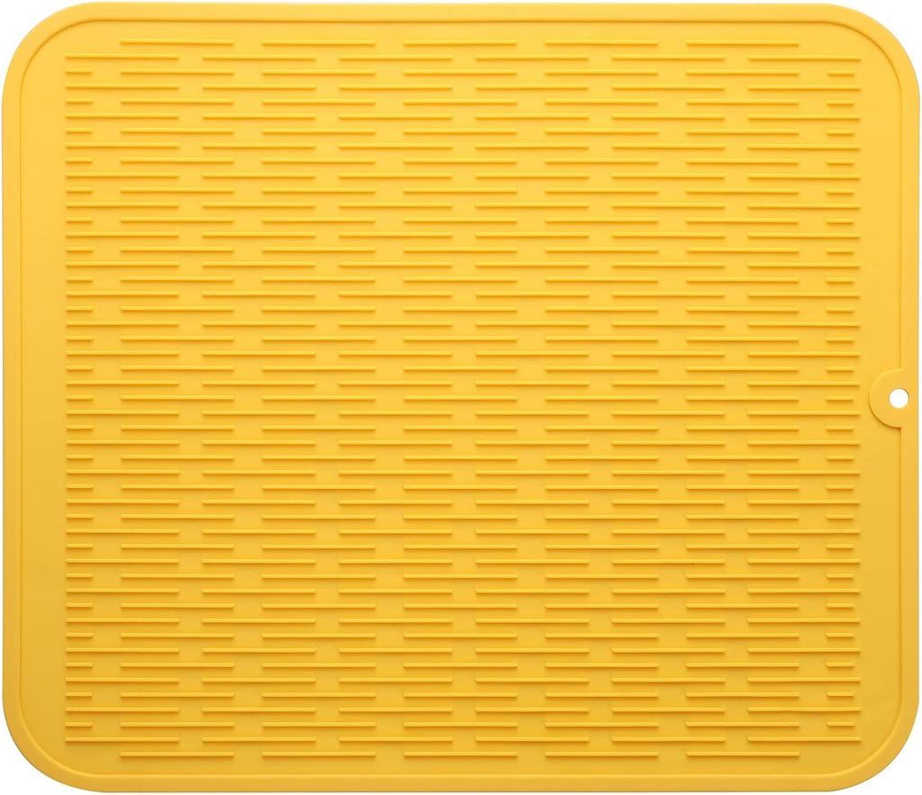 Silicone Dish Drying Mat for Multiple Usage,Easy clean,Eco-friendly,Heat-resistant Silicone Mat for Kitchen Counter or Sink,Refrigerator or Drawer Liner Yellow XL 18 inches x 16 inches