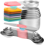 15-Piece Stainless Steel Measuring Cups and Spoons Set, Strong Magnetic Nesting Design 7 Cups 7 Spoons with Leveler, Double Measurement Markings for Dry & Liquid Ingredients, Pink & Colorful