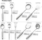 304 18/10 Stainless Steel Kitchen Utensils Set 9 Pcs Long Cooking Utensil, Spatula, Soup spoon, Leaking shovel, Ladle, Tunner, Pasta Server, Meat Fork Kitchen Tools Set (9 Pieces Set)