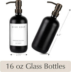 Emerson Soap Dispenser, Dish Soap Dispenser for Kitchen, Bathroom Set - Kitchen Soap Set, Glass Dispenser with Pump and Labels | 16 Oz, 2 Pack
