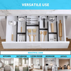 6 Pack Bamboo Drawer Dividers with 12 Inserts, Expandable Adjustable Clothes Drawer Organizers and Storage from 17" to 22" for Kitchen, Bedroom, Dresser, Cosmetics (Black)