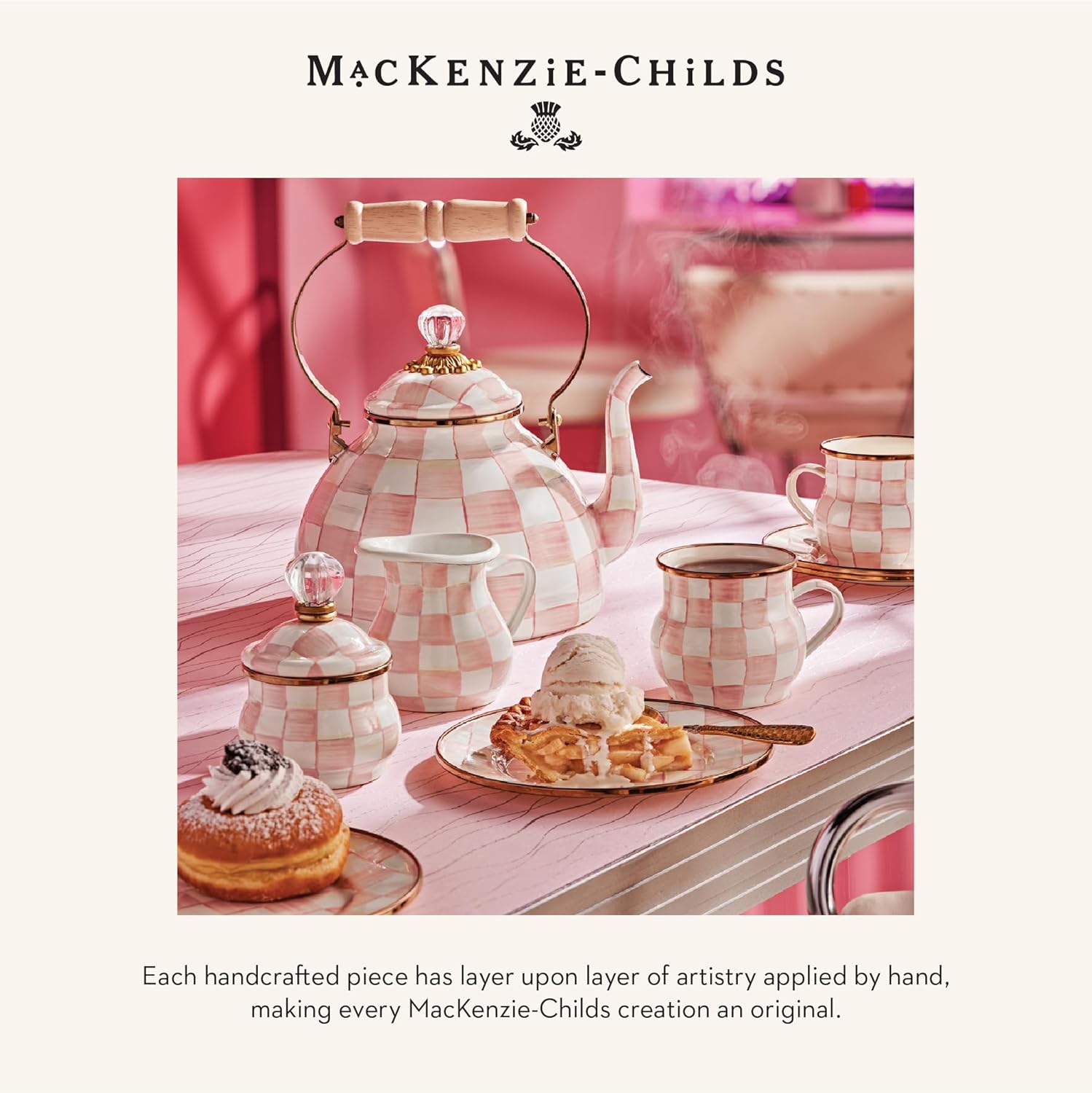 MACKENZIE-CHILDS Enamel Serving Platter, Decorative Serving Platter for Food, 16 Inches, Rosy Check