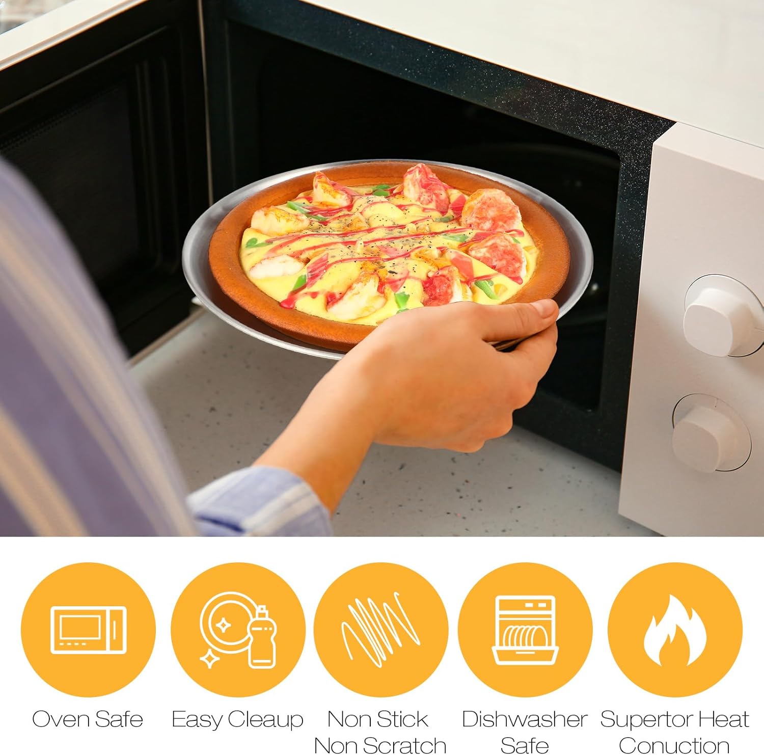 Thenshop 6 Pieces 10 Inch Pizza Pans Bulk Stainless Steel Sets Round Bakeware Pizza Trays for Oven Kitchen Baking Home Restaurant Safe Sturdy Reusable Easy Clean(Silver)