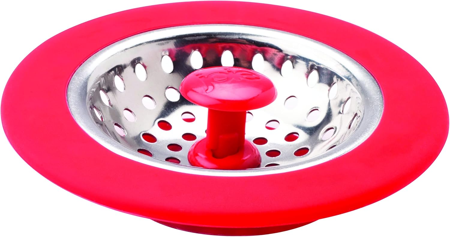 MSC International Black or Red Joie Kitchen Sink Stopper and Strainer Basket, Stainless Steel and Plastic