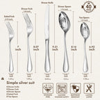 KINGSTONE 40 Piece Teardrop Silverware Set for 8, 18/10 Stainless Steel Flatware Set, Modern Design Cutlery Set for Home/Hotel/Wedding,Mirror Polished and Dishwasher Safe